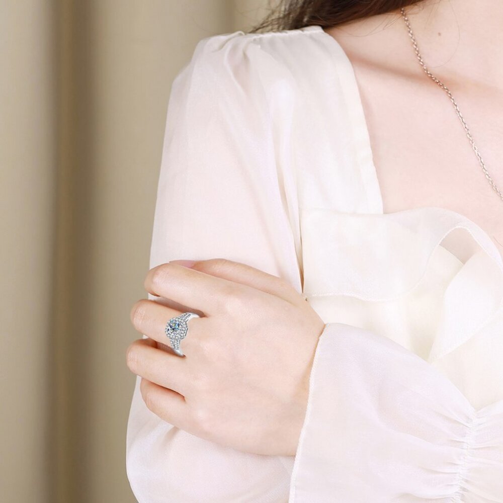 Certified 1ct. t.w. Moissanite Diamond Square Halo Wedding Engagement Ring NEW - Picture 4 of 13